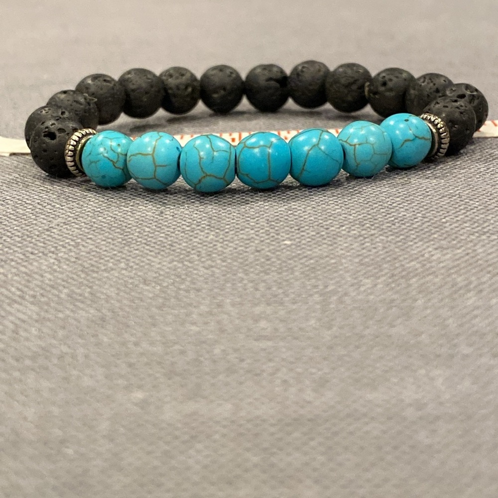 Lava and turquoise beaded bracelet